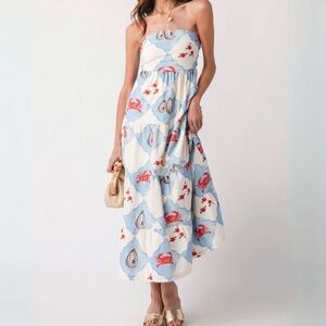 Chic Strapless Dress in Blue, White, and Red